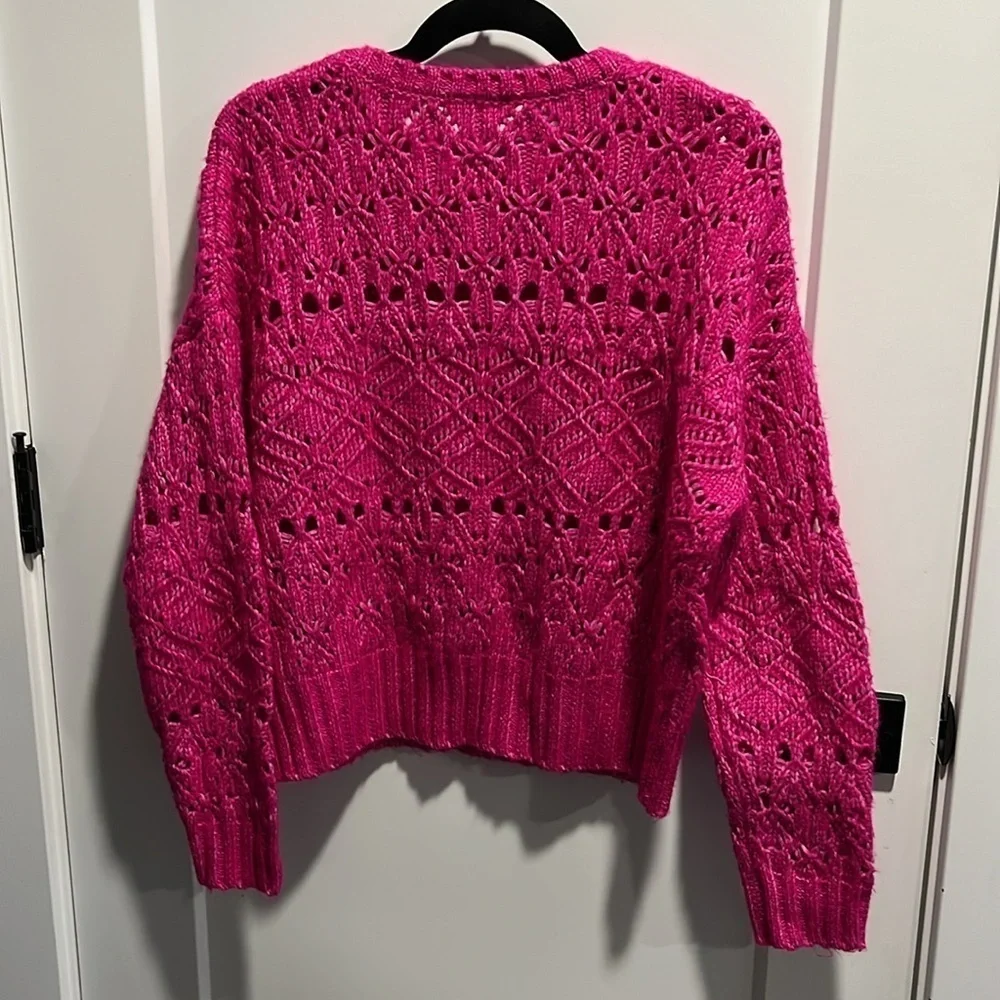 Express Hot Pink Open Knit Crew Sweater